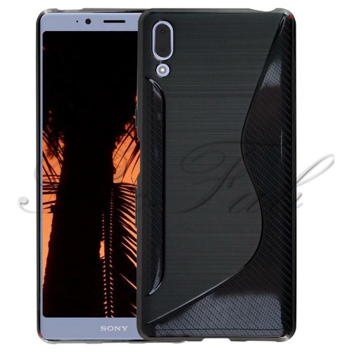 Funda Para Sony Xperia L3 - Nuevo Negro Fibra & Transparente Choque Prueba Gel + - Imagen 2 de 10