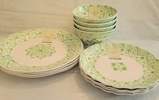 Artisan Luxe Home Melamine Dinner & Salad & Bowl Plates 4ct Each Green Abstract