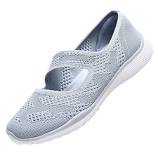 Women Mary Jane Shoes Slip On Walking Flats Comfortable Dressy Knit Washable ...