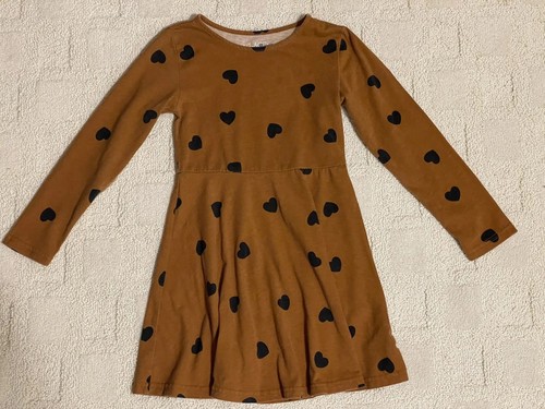 Little Girl Size 5/6 CHILDREN'S PLACE Heart Long-Sleeve Fit & Flare Brown Dress