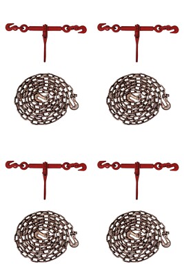 4PC  1/4'' or 5/16'' Ratchet Load Binder & Chain Set Equipment Tie Down Rigging