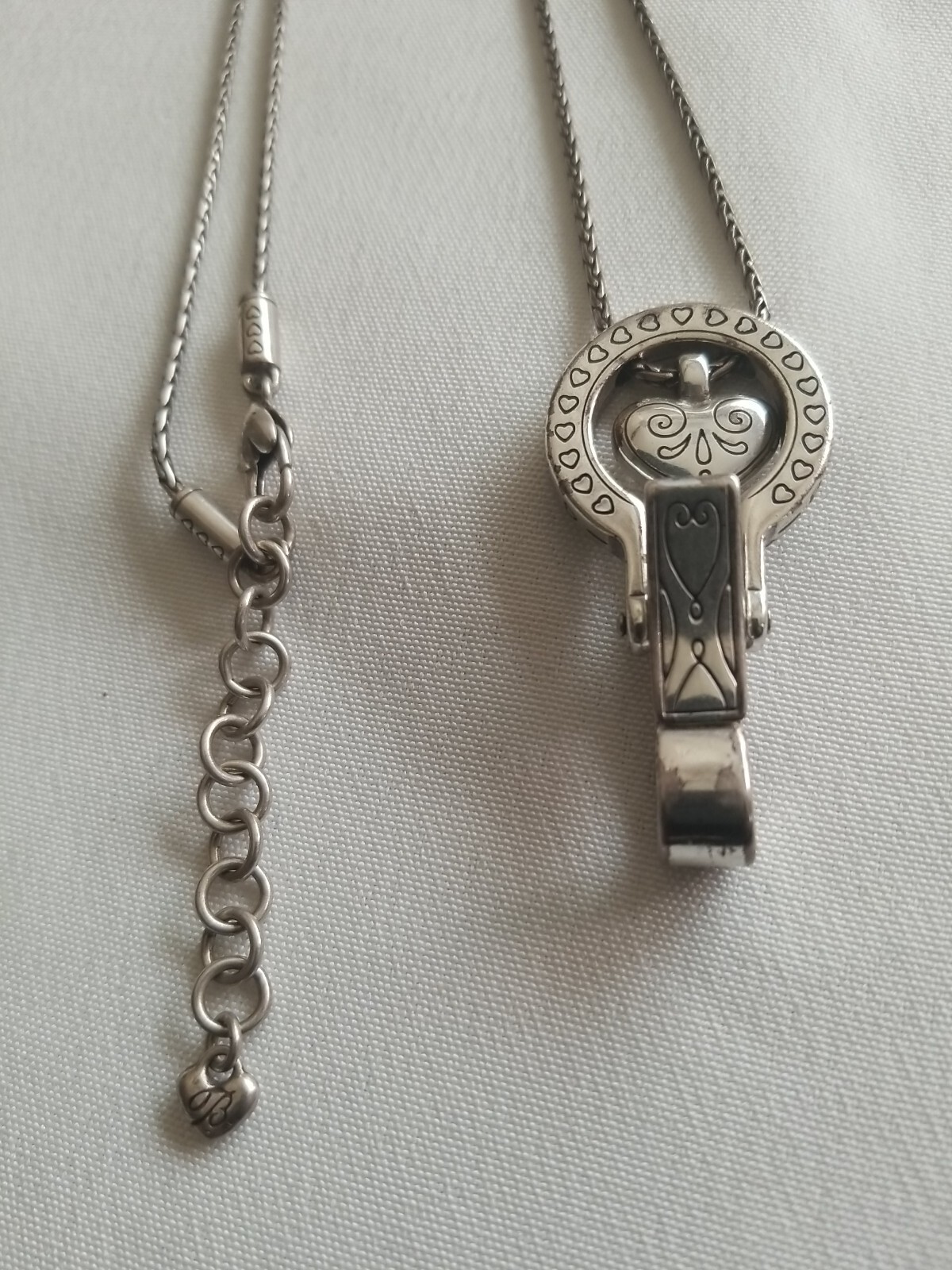 Brighton Badge Clip Long Necklace Silver Tone 3.5" Stylish Jewelry Work