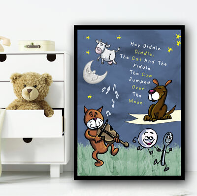 Hey Diddle Diddle Kinderreim Kinderzimmer Schlafzimmer Wandbilddruck