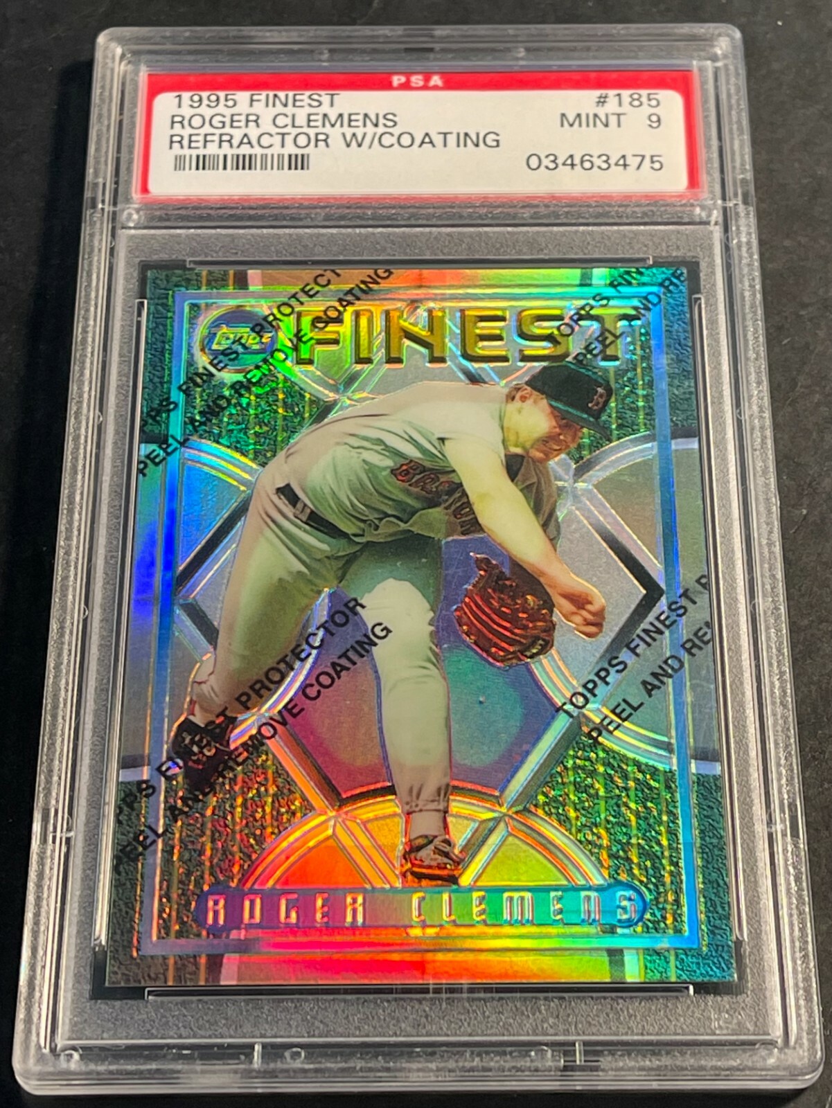 1995 TOPPS FINEST REFRACTOR ROGER CLEMENS W/COATING #185  PSA 9 POP 2   (475)