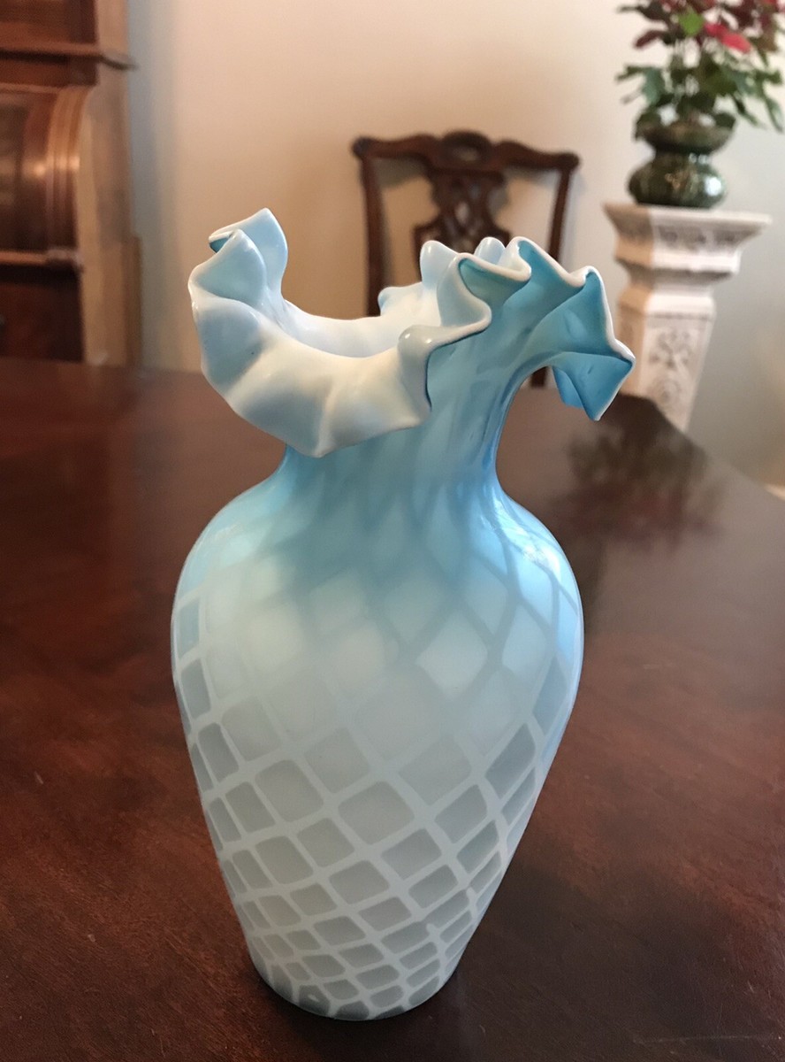 Mt. Washington Pottery 陶器 フラワーベース 花瓶 花器 Antique Mt Washington Blue Satin Glass Vase Quilted Diamond