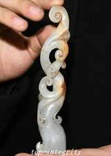 6.3" Old Han Dynasty Natural Hetian Jade Carved Fengshui People Person Statue