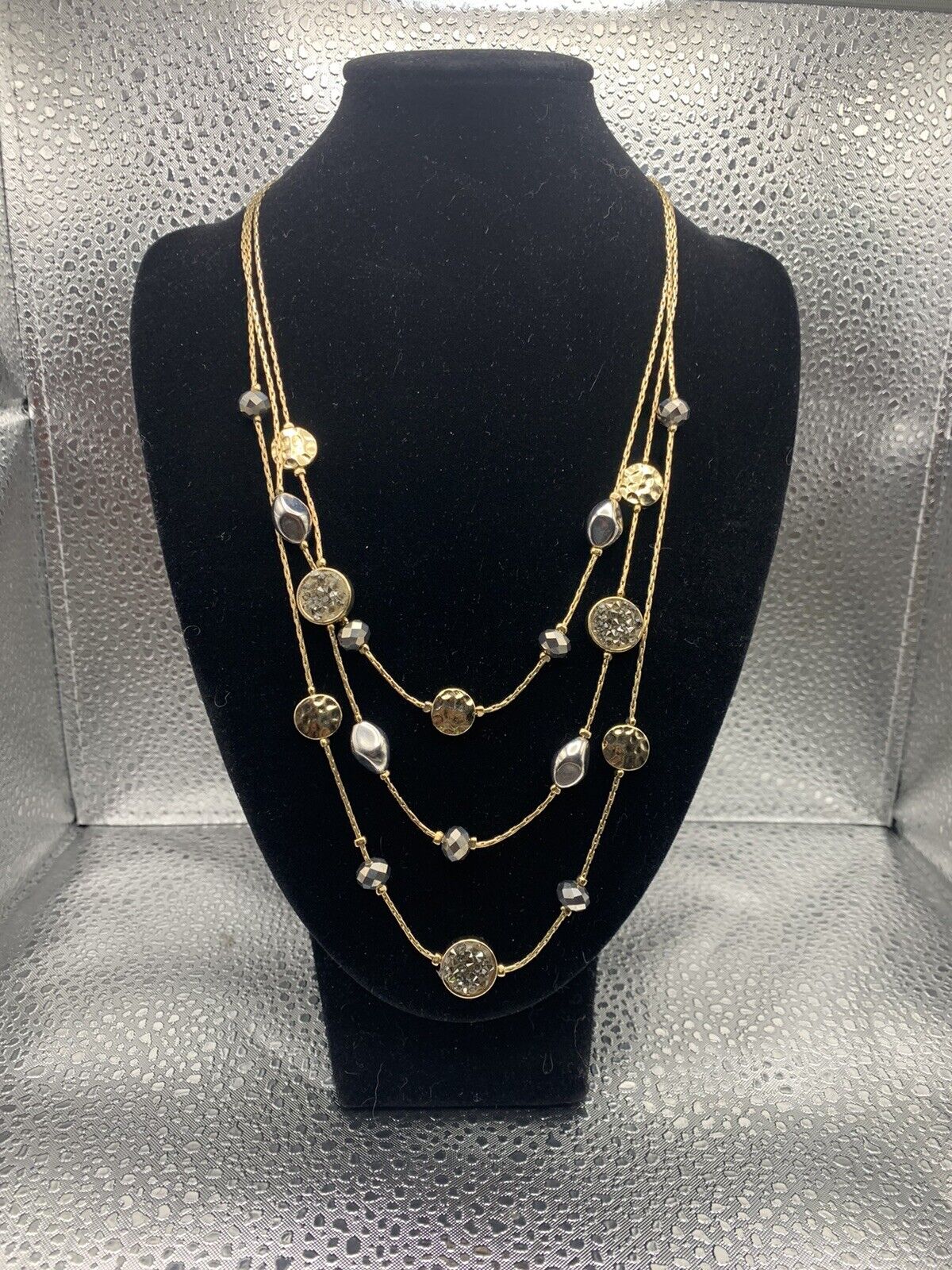 Vtg NY gold plate cyrstals and silver tone neckla… - image 1