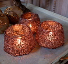 New Set of 6 Shabby Chic Votives BLACK Glitter Glass  Tea Light Candle Holders