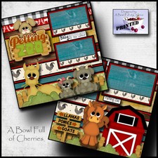 PETTING ZOO animals 2 premade scrapbooking pages paper printed layout BY CHERRY