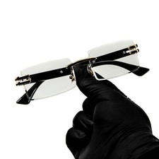 Men's Retro 90's Rimless Clear Tinted Lens Rectangle Gold Frame Glasses