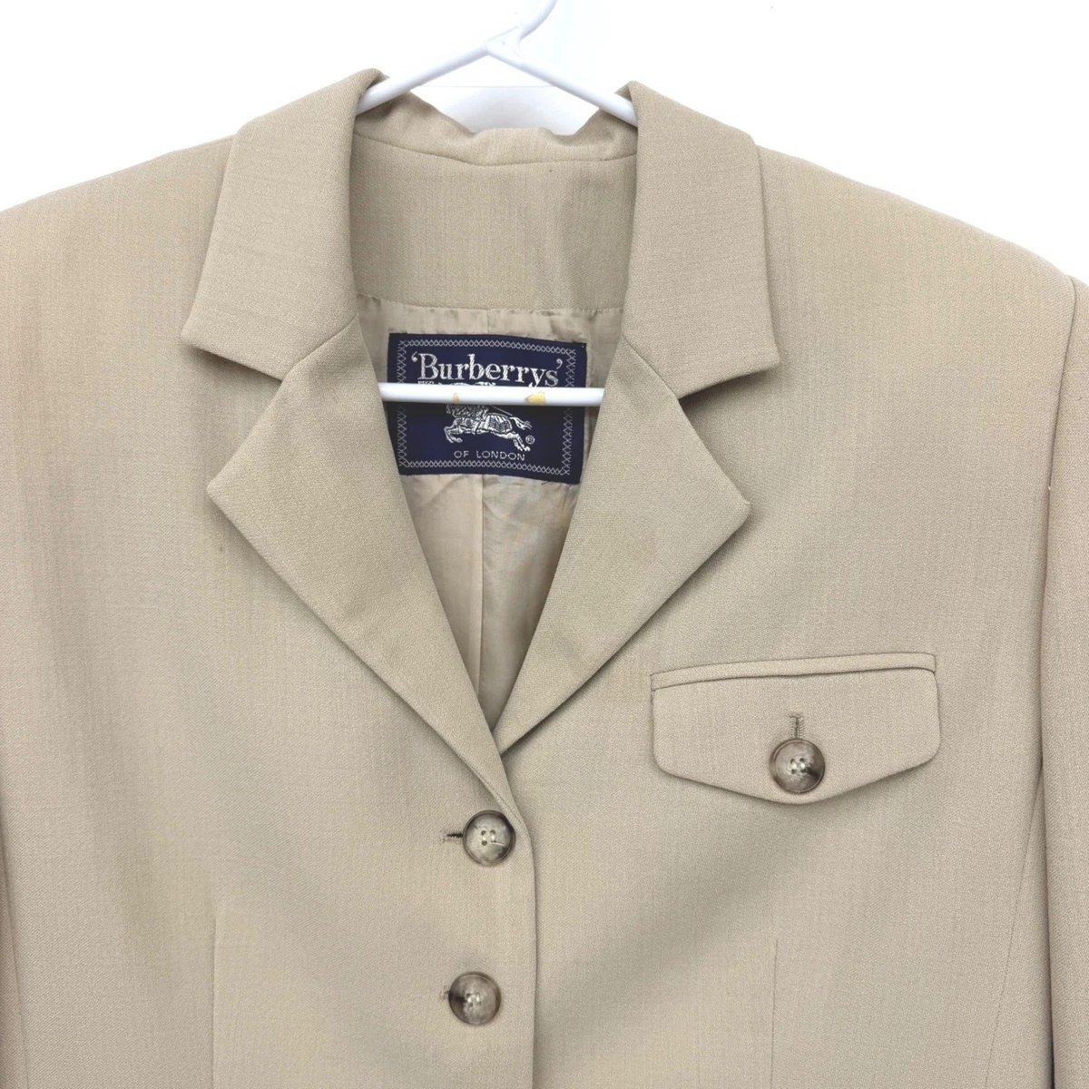 Chaqueta Blazer Burberry Vintage Mezcla Lana Años 90 Clásica Lujo Bronceada Mujer 10 Beige