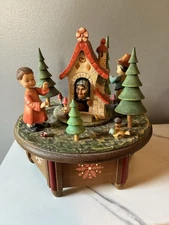 Vintage Thorens Swiss Music Box Hansel Gretel Hand-Carved Rotating Scene Working