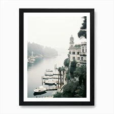 Portofino, Italy, Black And White P Framed Wall Art Poster Canvas Print Picture
