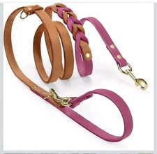 Midog Genuine Leather Dog Leash "Pink" Medium Small Dogs 6.5ft