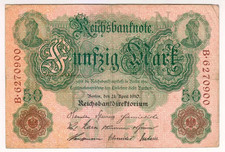 1910 Germany 50 Mark 6270900 Reichbanknote Paper Money Banknotes