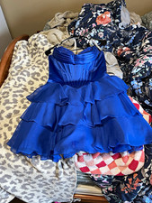 Sherri Hill Blue Strapless Sweetheart Ruffled Layered Fit & Flare Dress 8