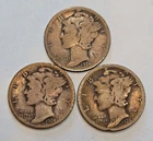 3 Lot US Coin Year Set 1924 P D S Mercury 10 Cent Dime KM# 140 Circulated Silver