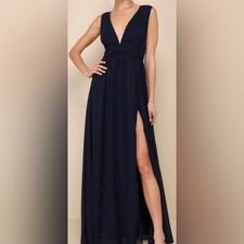 Lulus Heavenly Hues Maxi Elegant Navy Blue Evening Gown-Large
