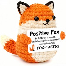 Positive Crochet Fox Gift, Handmade Mini Fox Stuffed Animal with Message Card...