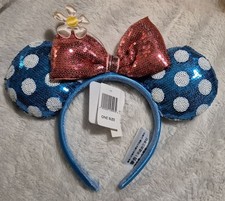 Disney Parks Minnie Mouse Ears Headband Blue  White Sequin Polka Dots  Daisy