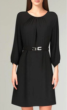 White House Black Market Little Black Scoop Neck Blouson Dress Women Size L (B2)