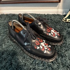 Zapatos Derby Tredair Años 90 Calavera Cuero Hechos en Inglaterra Negro Calavera Llamas Hombres’s 9