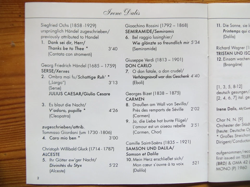 Irene Dalis: Recital - Works by Rossini, Verdi, Wagner, Gluck, Bizet - Bild 3 von 4