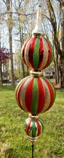 Gold/Red/Green Glittery Jumbo Finial Yard Ornament Stake NonLit 30 In Tall STAKE