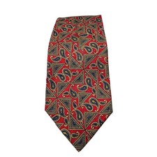 Vintage Burberrys Of London Tie Mens One Size Red Silk Paisley Geometric USA