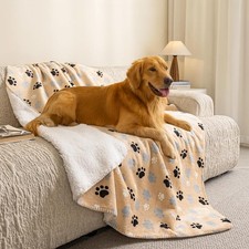 Dog Blankets Waterproof Pet Blanket Paw Printing Super Soft Warm Fluffy Facec...