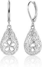 925 Sterling Silver Dangle Earrings for Women Filigree Leverback Drop Earrings J
