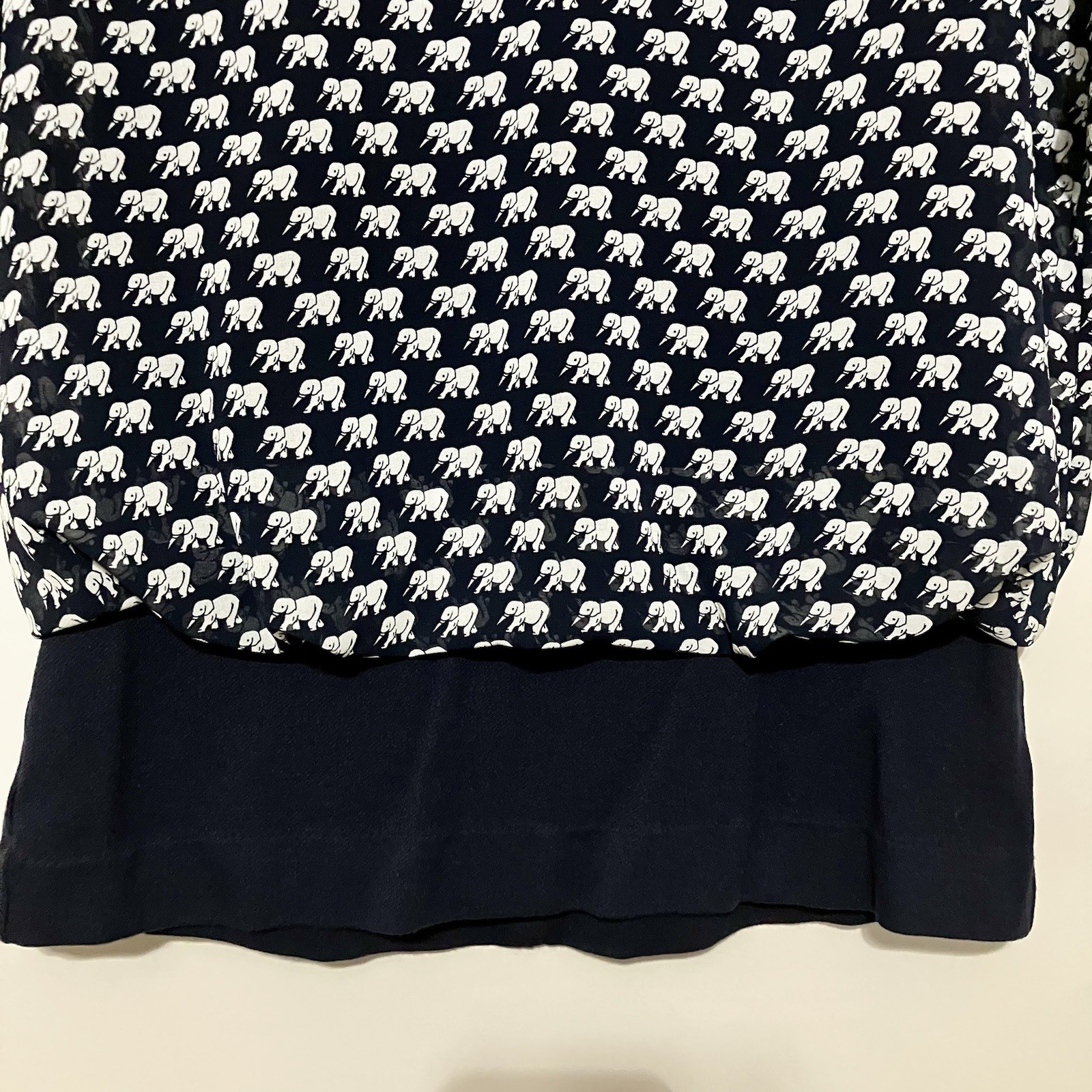 Cabi Parade Blouse Women’s S Blue Elephant Print Sheer Zipper Back V Neck Boho