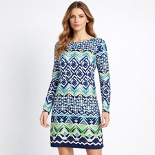 Vince Camuto Dress Womens 4 Blue White Geometric Knee Length BOHO Casual