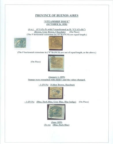 ARGENTINA 1858 - STEAMSHIP  " Barquitos "  forgery study on page