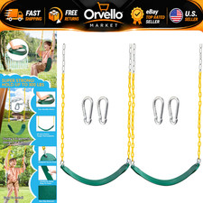 2 Pack Heavy Duty Green Swing Seats with 66" Chain Snap Hooks - Outdoor Playgr