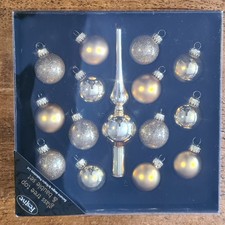 Festive Glass Tree Topper And Bauble Set. BNIB. Gold Hues