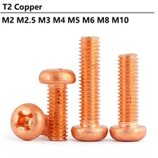 Copper Phillips Pan Button Head Machine Screws Bolts M2 M2.5 M3 M4 M5 M6 M8 M10