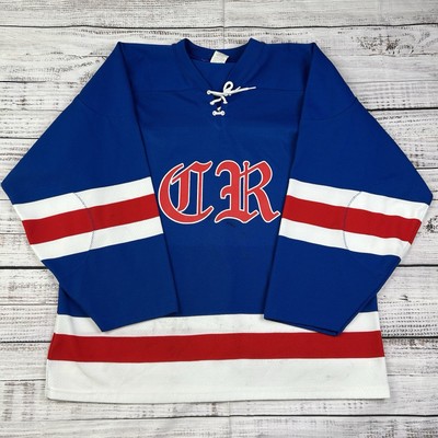 VTG Athletic Knit AK Hockey Jersey 17 Mens XL Blue Red White Lace Up CR No Team