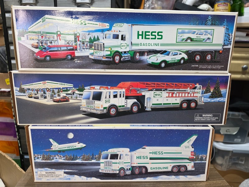 Lot of 3 Hess trucks Car Carrier Fire truck Space Shuttle