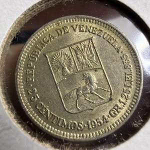 Venezuela / Silver 25 Centimos / 1954 / H20135