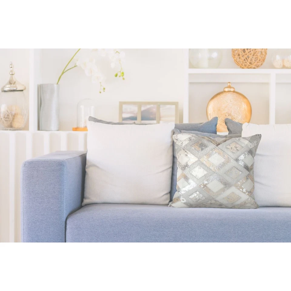 Coussin Design en Cuir "Spark" 45x45cm Gris & Argent - Photo 3/3
