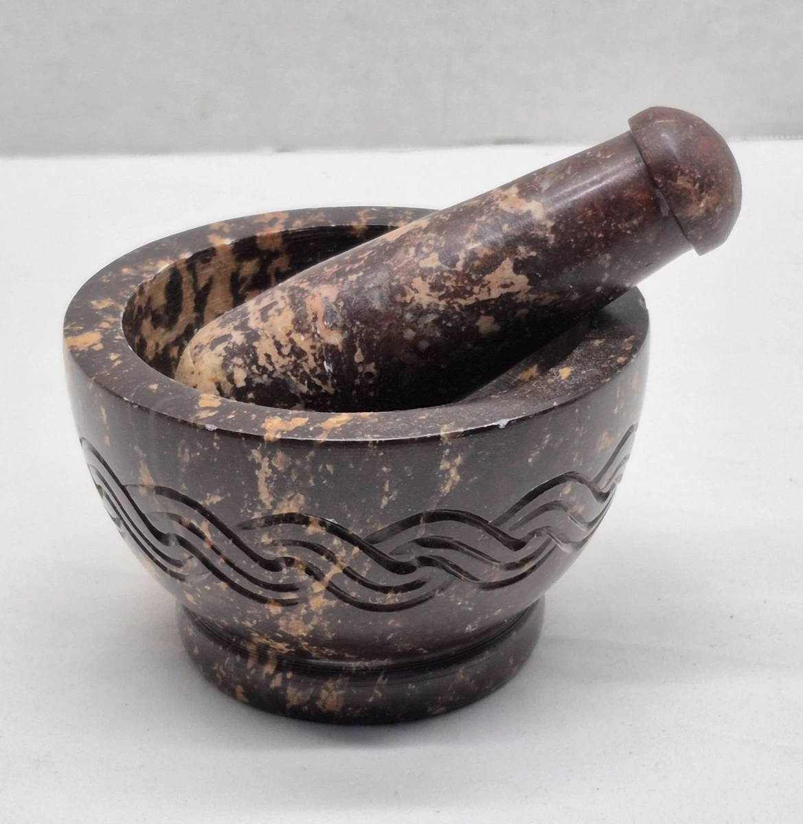 Vintage Antique Mortar & Pestle Soapstone Grinder Herb Medicine Tea Stone Carved