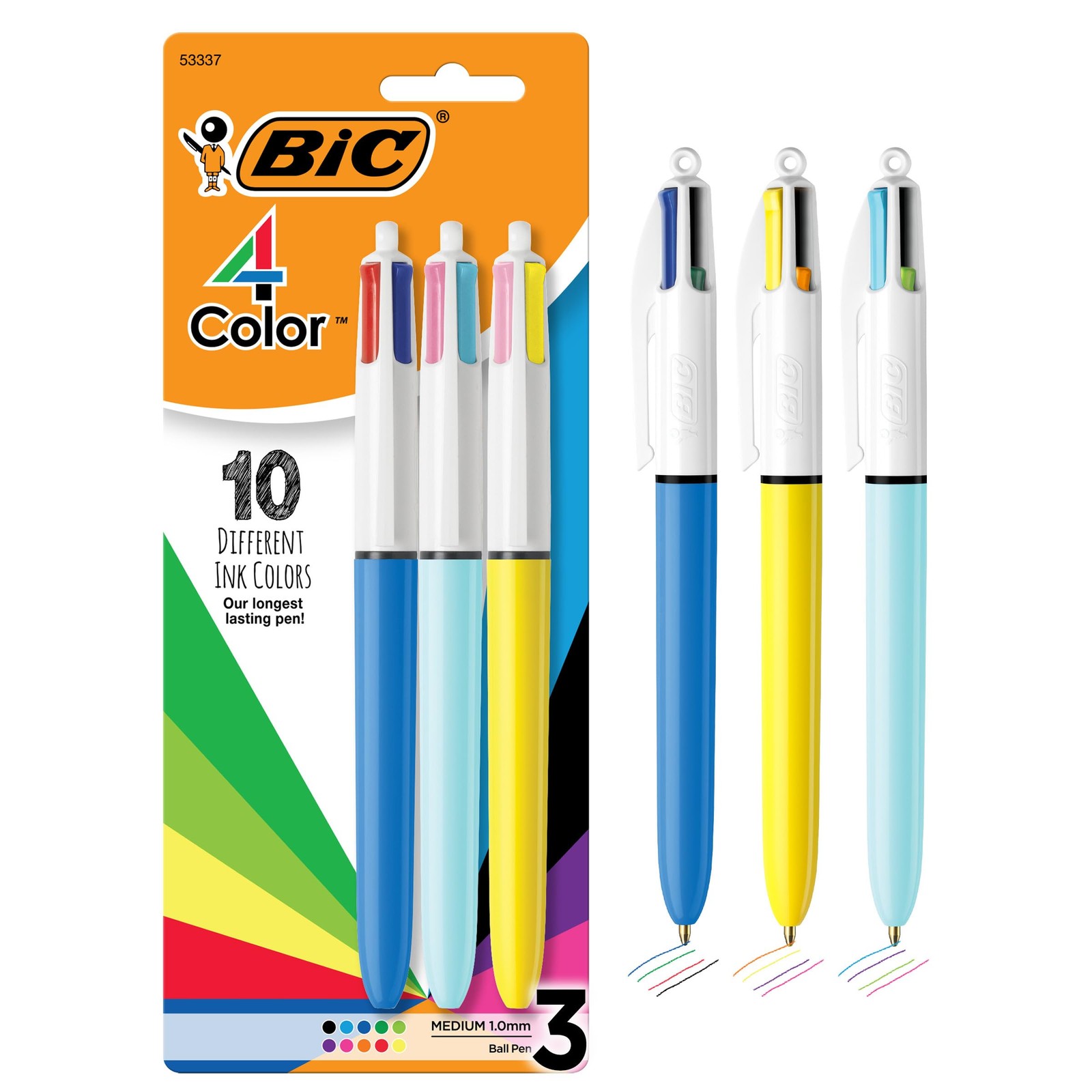 Bic 4 Color Retractable Ballpoint Pens Pack Of 3 Assorted Ink Colors