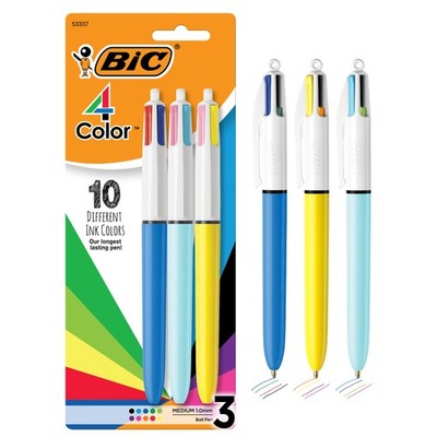 Bic 4 Color Retractable Ballpoint Pens Pack Of 3 Assorted Ink Colors