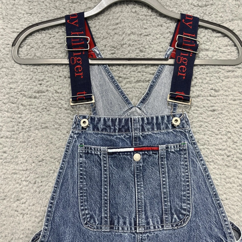 Mono Tommy Hilfiger Vintage Mujer Mediano Denim Babero Logo Carpintero Años 2000 Y2K Foto 3 de 4