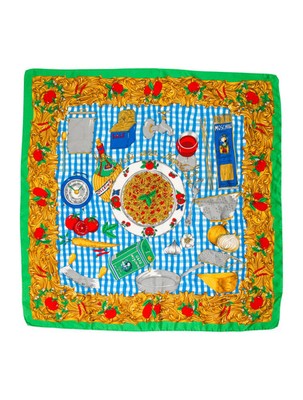 Moschino By Larioseta Como Italy Spaghetti Alla Napoletana Silk Scarf