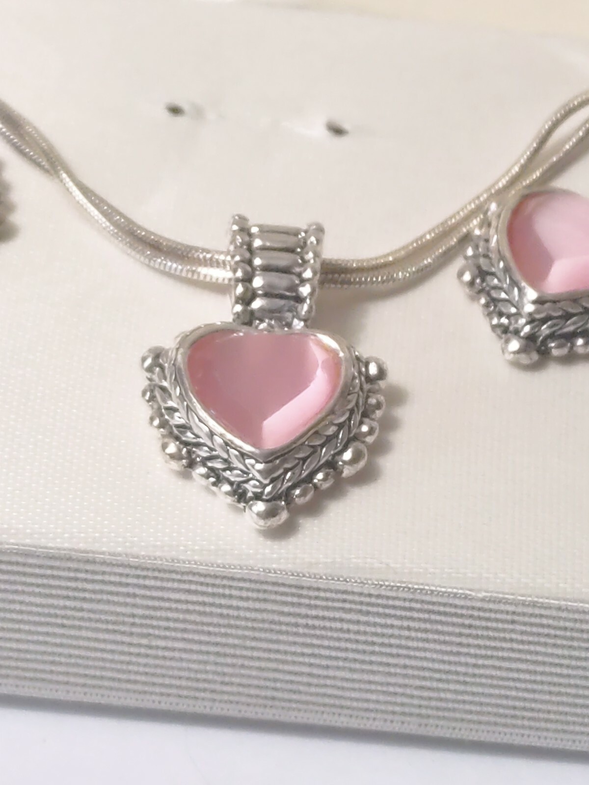 French Laundry Pink Heart Pendant Silver Tone Necklace And Earrings eBay