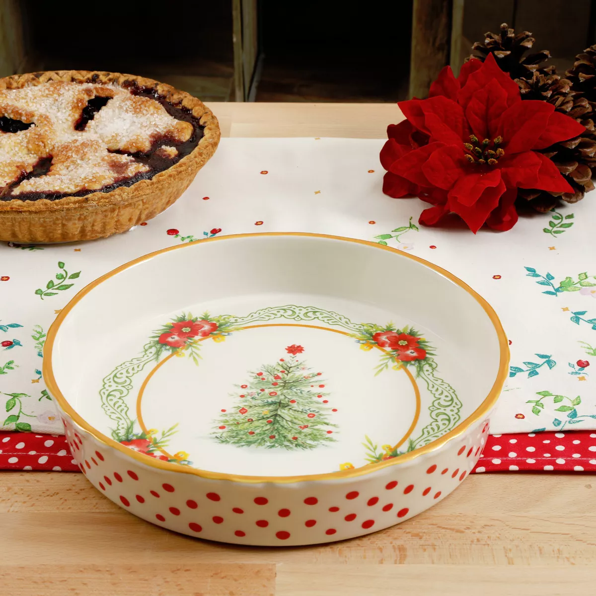 The Pioneer Woman Christmas Holiday Garland 9 Stoneware Deep Dish Pie Pan  - New