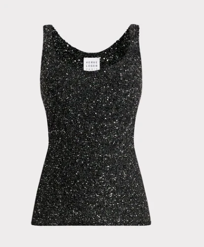 Camiseta sin mangas Herve Leger para mujer The Fiona negra lentejuelas - talla XS - venta al por menor $490 Foto 2 de 4