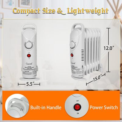 Electric Portable Space Heater 7-Fin Quite Fast Indoor Thermostat Room Radiant